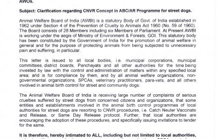 AWBI notification confirming CNVR not allowed for ABC surgery